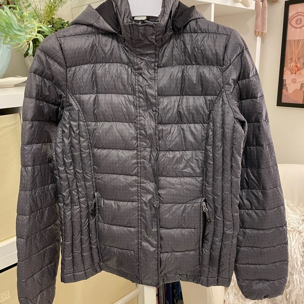 32 Degrees hooded down jacket with herringbone pattern